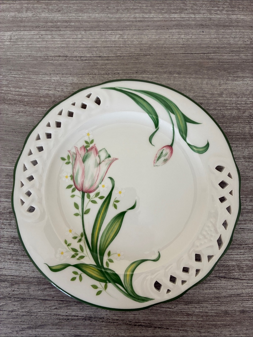 Set of 2 Brunelli BNI13 Lattice Salad Plates with Pink Tulip Made in Italy